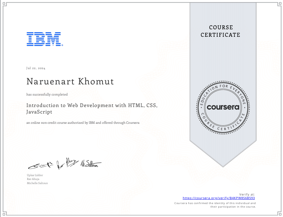 Certificate: Introduction to Web Development with HTML, CSS, JavaScript