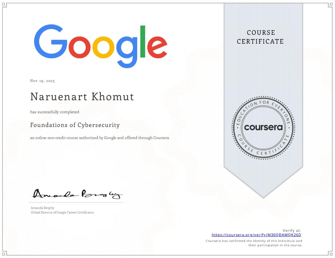 Certificate: Foundations of Cybersecurity