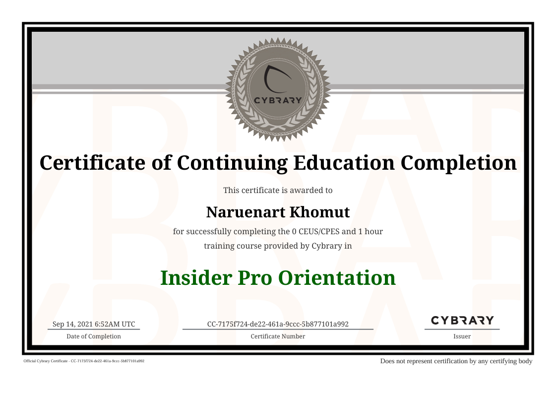 Certificate: Insider Pro Orientation