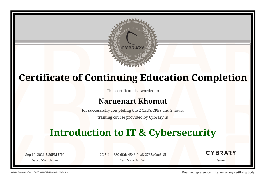 Certificate: Introduction to IT & Cybersecurity