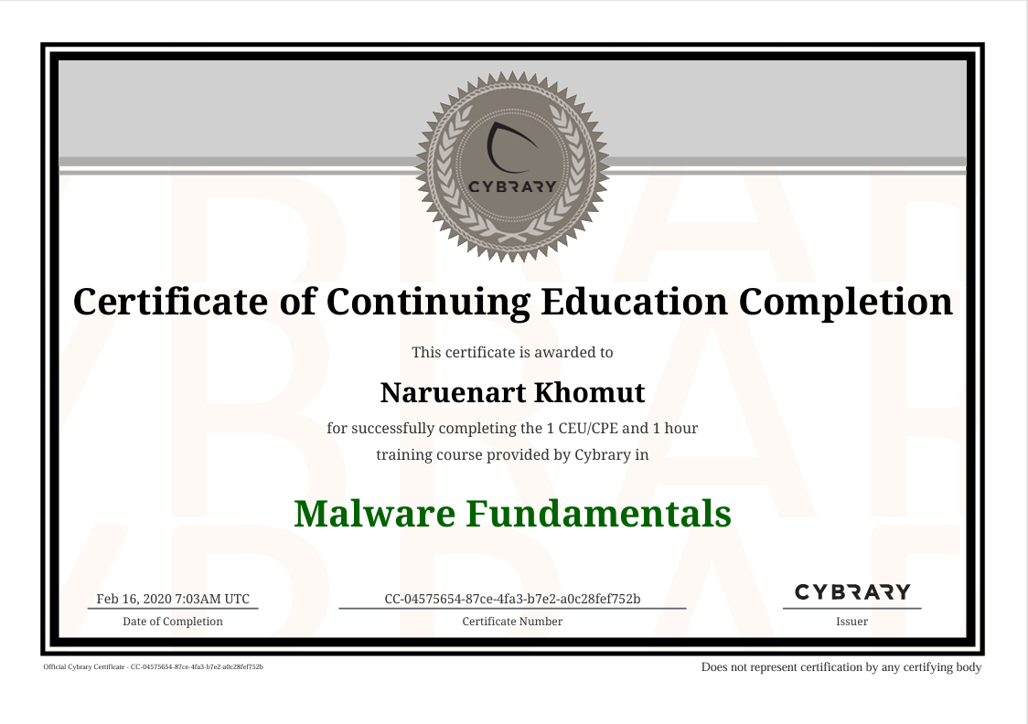 Certificate: Malware Fundamentals