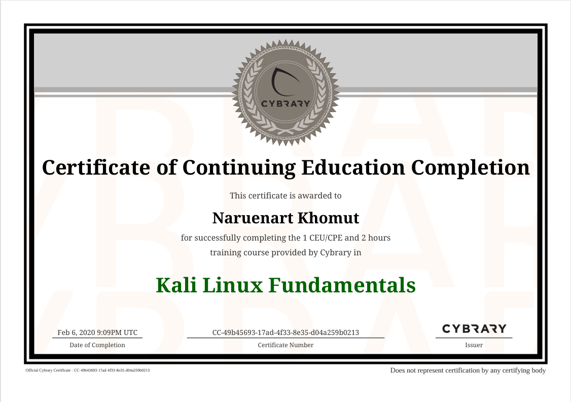 Certificate: Kali Linux Fundamentals