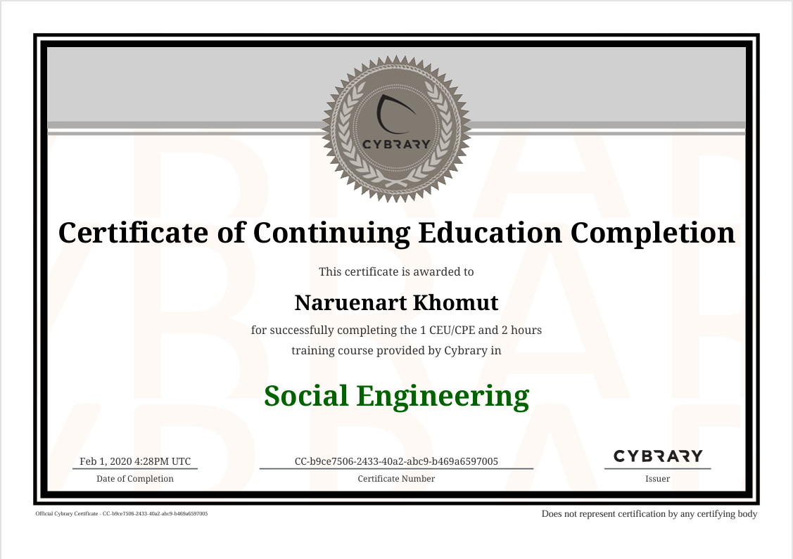 Certificate: Social Engineering